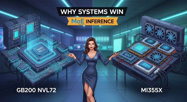 GB200 NVL72 vs MI355X: Why Systems Win MoE Inference