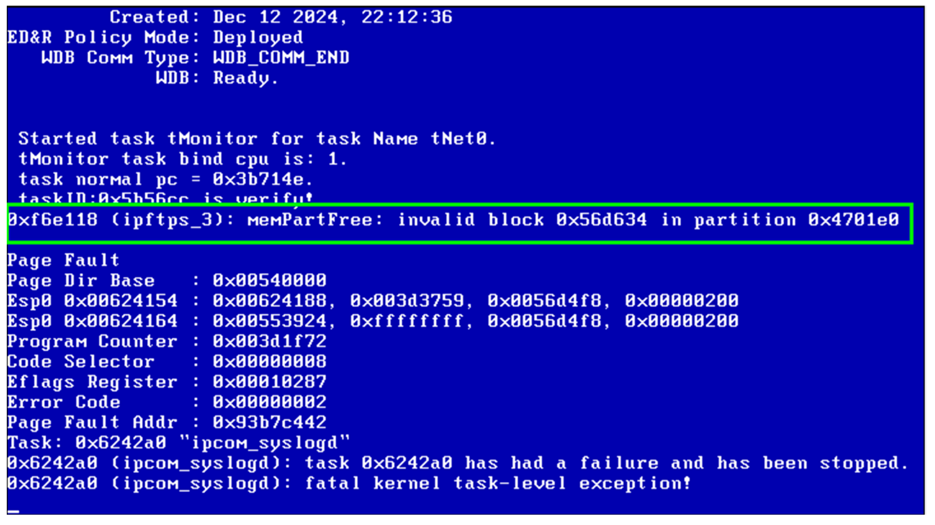Figure 11. System output when anomaly detected by client heartbeat detection mechanism.