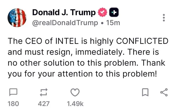 US President Demands Intel CEO to Resign