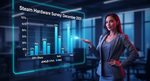 Steam Hardware Survey Dec 2025: AMD Nears Intel